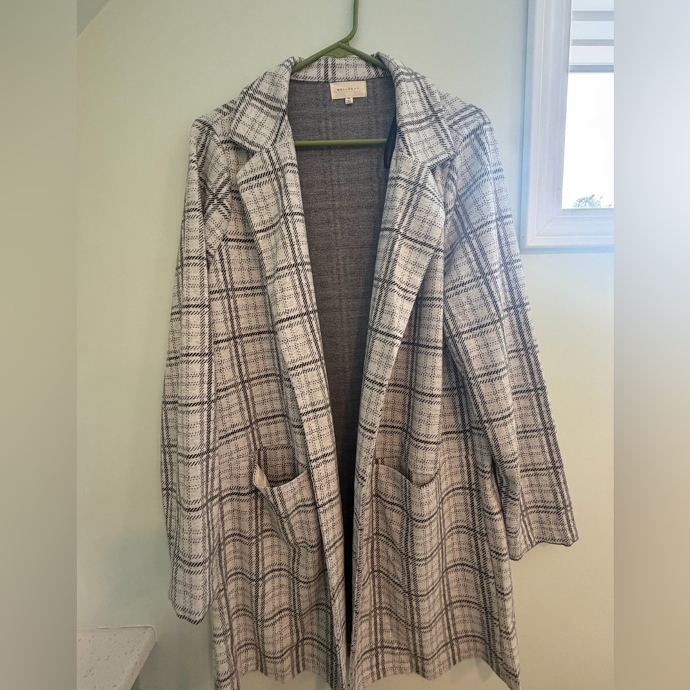 MELLODAY Plaid Open-Front Trench Coat - Cream & Black